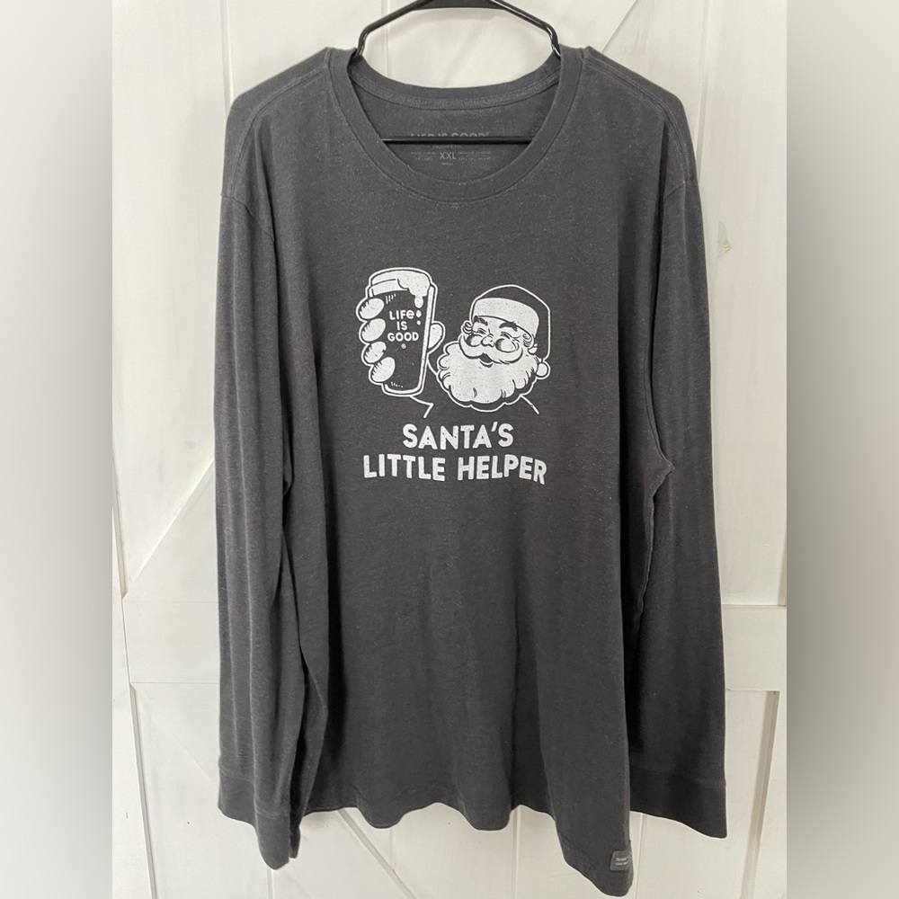 Men’s, 2x, life is good, Christmas, holiday, Santa, long sleeve.